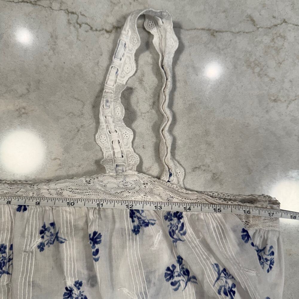 Joie White & Blue Floral Cotton Tank Women's Medium Lace Cottagecore Coastal - Picture 7 of 11